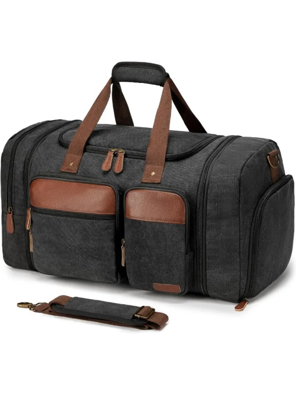 Expandable 50L Canvas Duffle Bag - Dark Grey Travel Gym Overnight Bag with Shoe